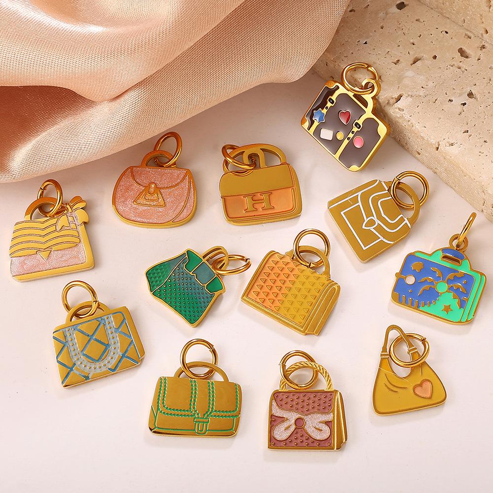 European and American Versatile Creative Color Bag Pendant, Stainless Steel Dripping Oil DIY Bracelet Necklace Accessories