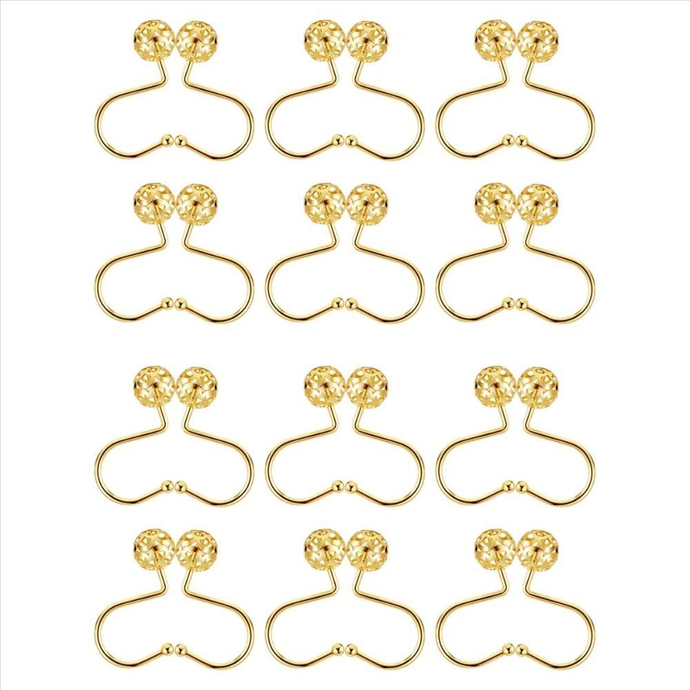 12Pcs Metal Shower Curtain Hooks Set Decorative Rustproof Curtain Rings Easy Install Quiet Sliding Shower Rings for Bathroom
