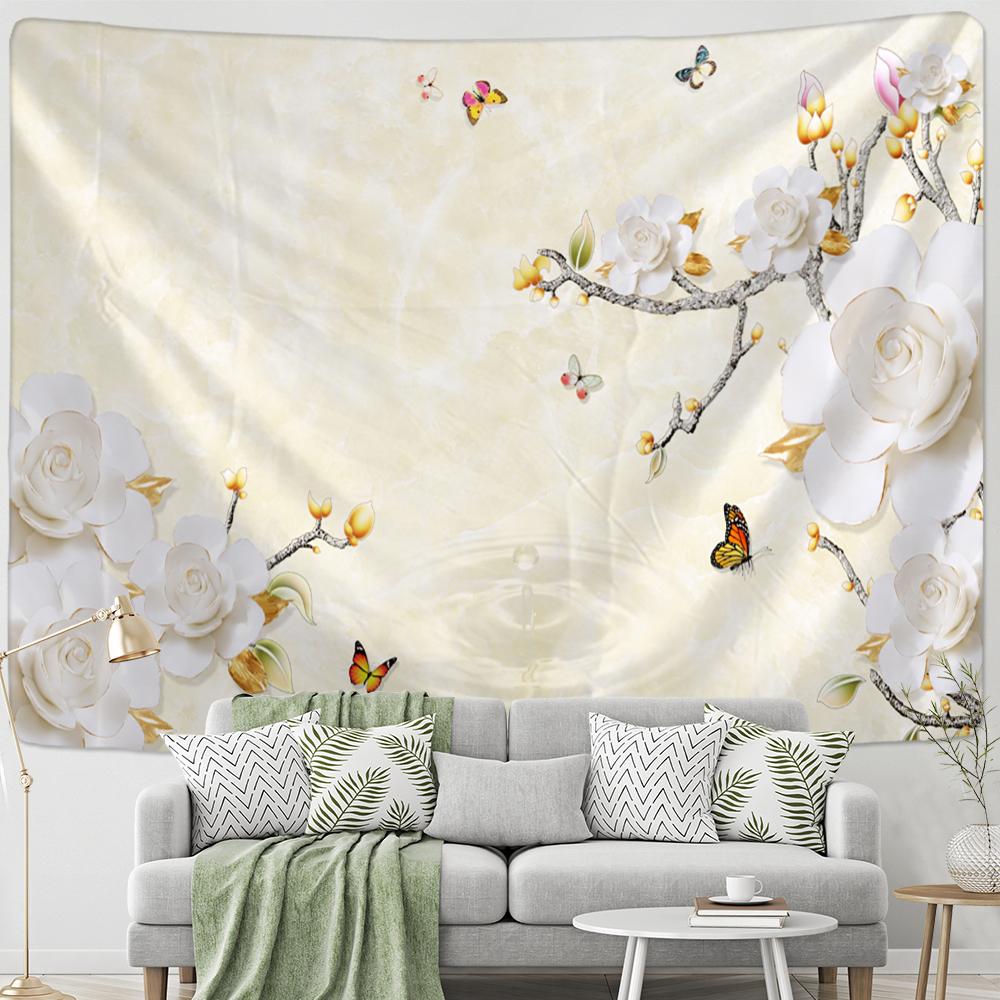 Kwiat i ptak malowanie tuszem gobelin ścienny wiszący antyczny hipisowski Tapiz estetyczny pokój wystrój domu tkanina w tle