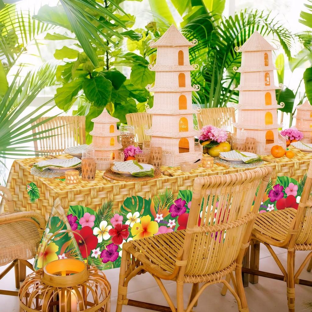 4 Pcs Hawaiian Luau Tablecloths Hawaiian Luau Table Cover Tropical Palm Leaves Tablecloth 86 x 51 in Palm Leaves Table Cloth Baby Birthday Party