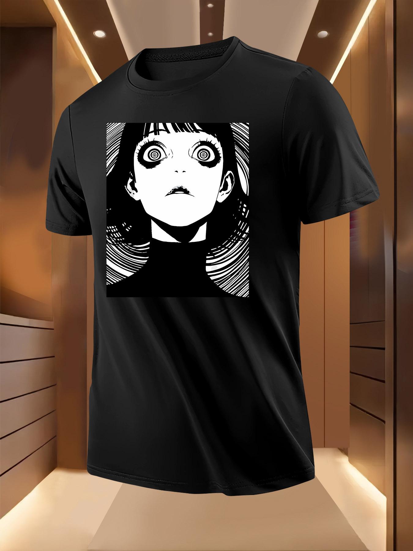 Black Tshirt with Bold White Horror Graphic Print - Casua... XXXXL