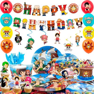 Kreslené potreby na narodeninovú oslavu, 117 ks Dekorácie a riad na párty One Piece - Banner, girlandy atď. Narodeninové dekorácie One Piece pre deti