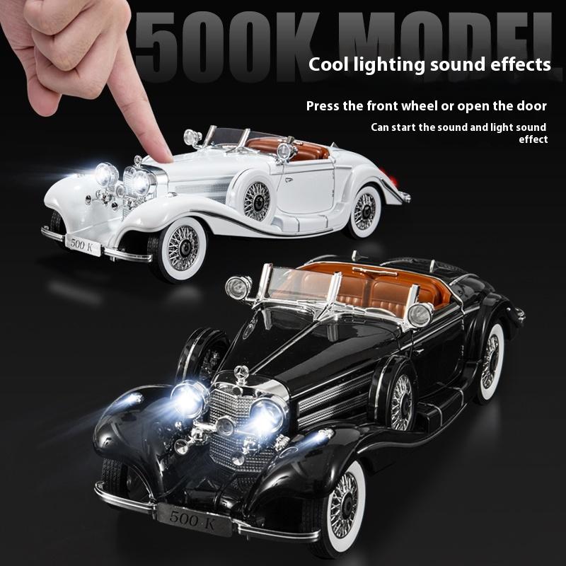 1:18 1936 Mercedes Benz 500K Classic Vintage Vehicle Alloy Metal Diecast Car Model Sound and Light Collection Hobby Gift For Boy