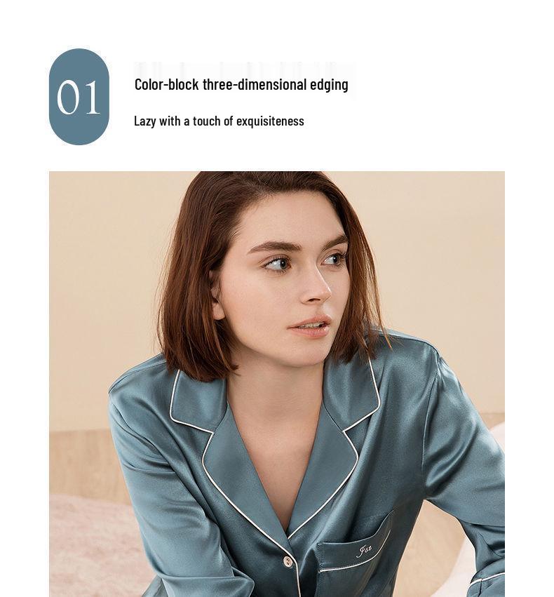 100% Mulberry Silk Women's Long Sleeve Pajama Set - Minimalist Autumn Homewear