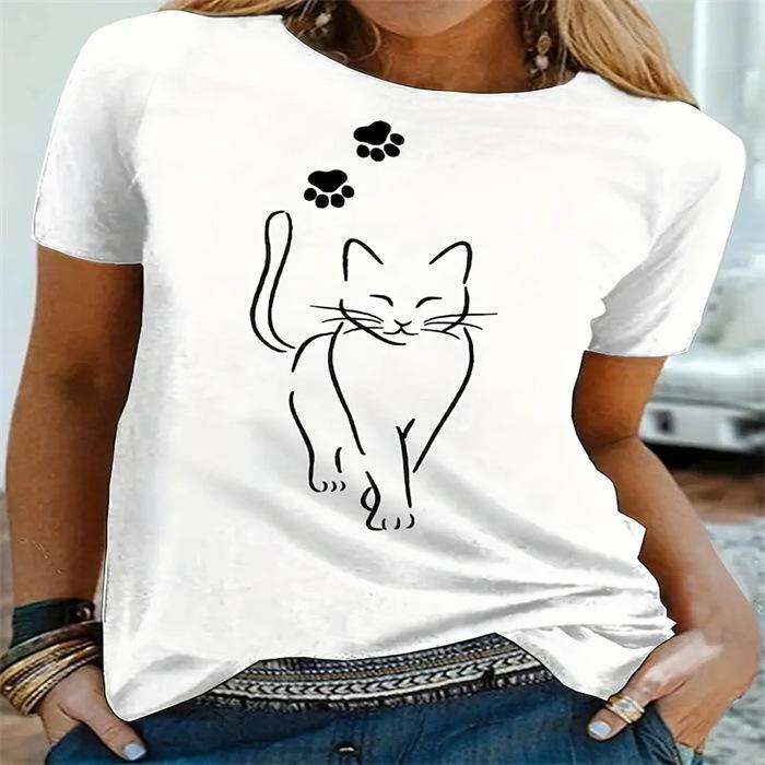 Summer Round Neck Printed Top Fashionable Casual Cute Short Sleeved Women's Pure Cotton T-shirts