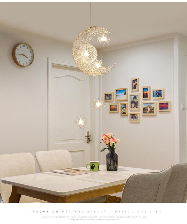 Modern Star & Moon Pendant Light - Creative Aluminum Design for Restaurants, Bars, Bedrooms, and Children's Rooms.