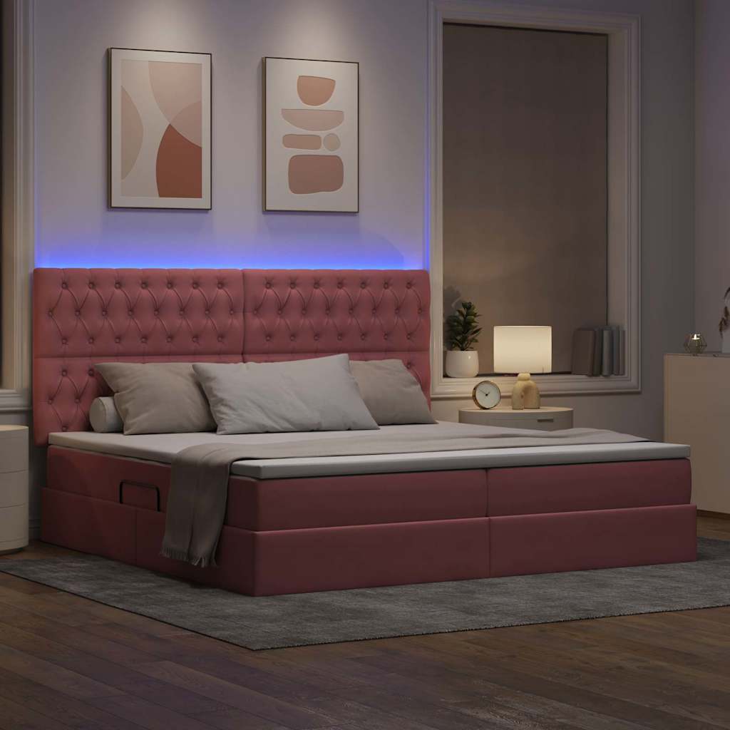 LED Storage Bed with Mattress Pink 200 x 200 cm Velvet