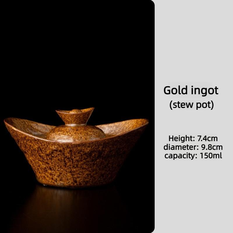 

Cultural Creative Handmade Golden Ingot Shaped Stew Cup Multi Functional Tableware for Daily Use Kitchen with Microwave