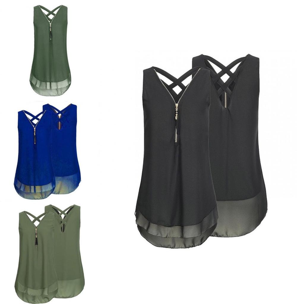Stylish Women Sleeveless Vest With Cross Back Design And Convenient Front Zipper For Plus Sizes