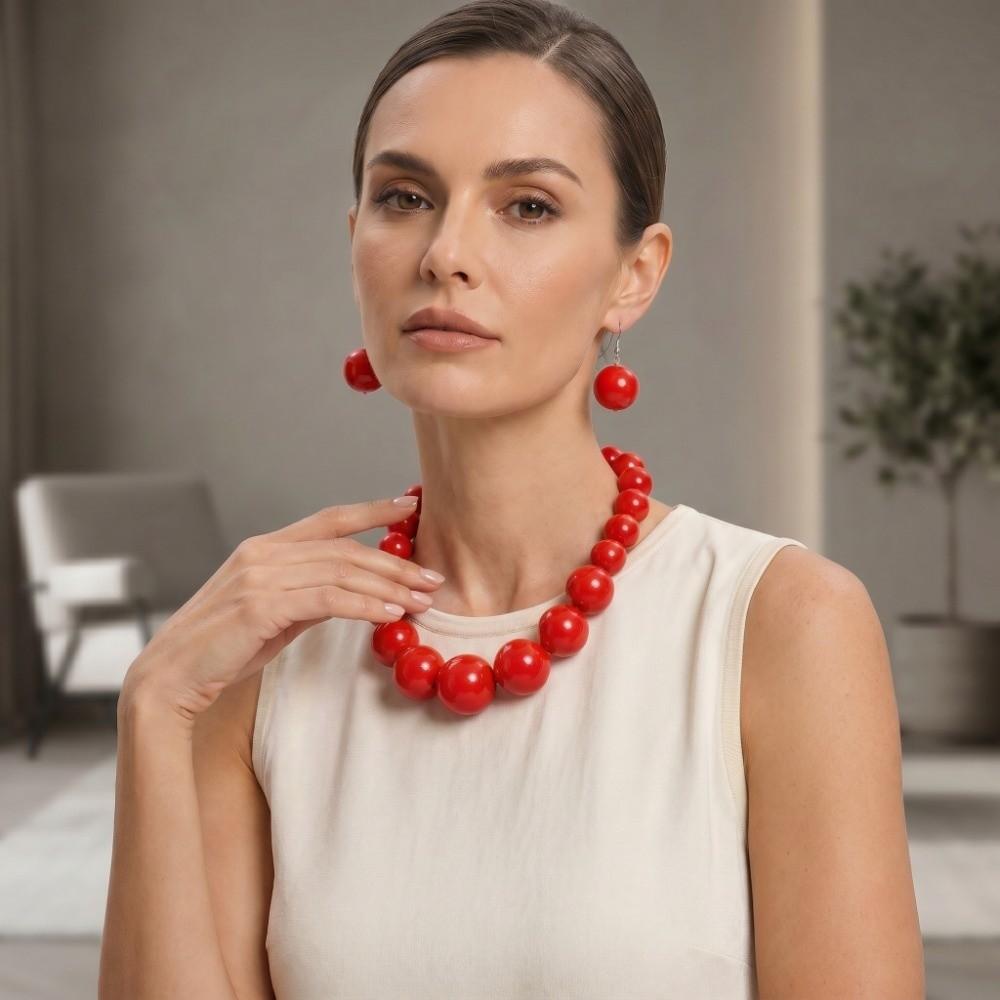 3 pcs/set Simulated Pearl Necklace Earrings Set Exaggerated Chunky Beads Necklace Gifting