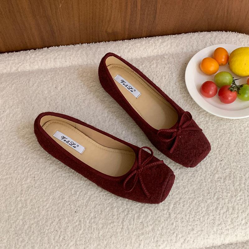 Fashion Female Shallow Footwear Butterfly-Knot Ladies Flats With Shoes Square Toe Fashion Flock Women Flats Slip On Shoes new