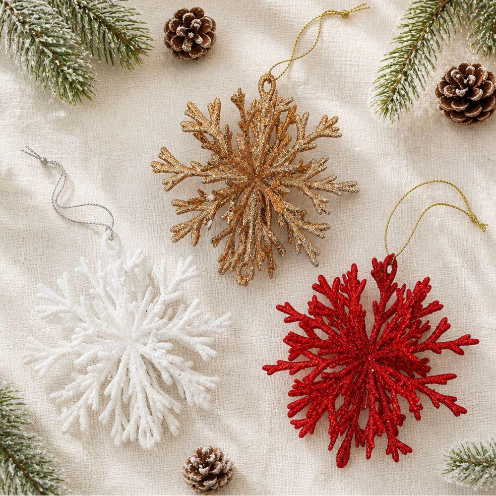 Glitter Finish Snowflake Hanging Ornament 3D Design Glitter Snowflake Decoration Home Decor