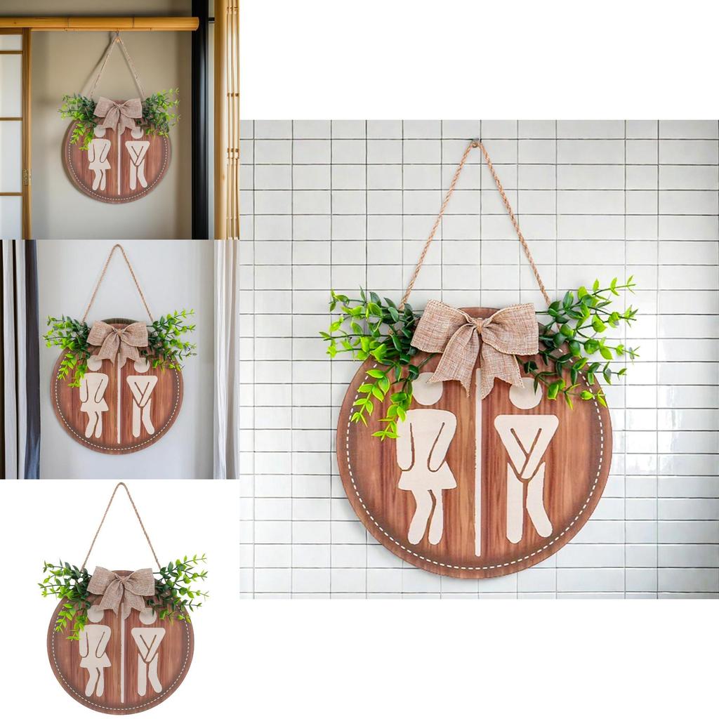 Plastic Bathroom Door Sign With Wooden Finish For Home Decor And Restroom Identification