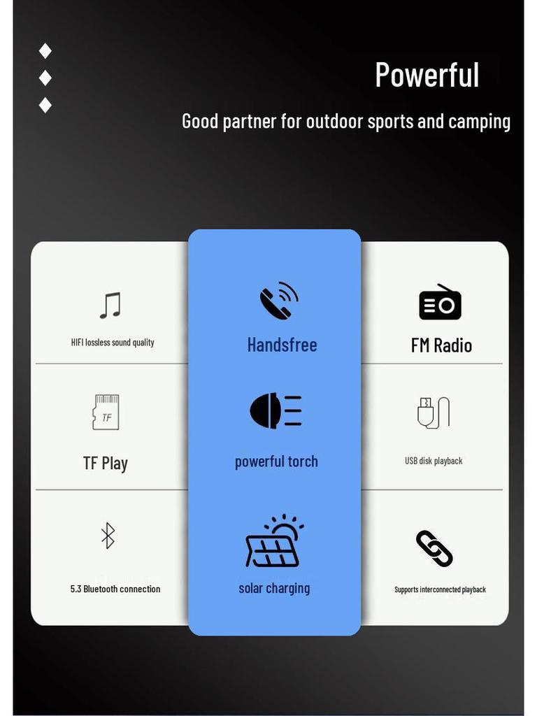 Solar-Powered Bluetooth Speaker with Bass, Flashlight, and Phone Holder for Outdoor Use