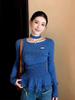 Women's Korean Style Blue Irregular Long Sleeve T-shirt - Chic Slim Fit for Autumn/Winter