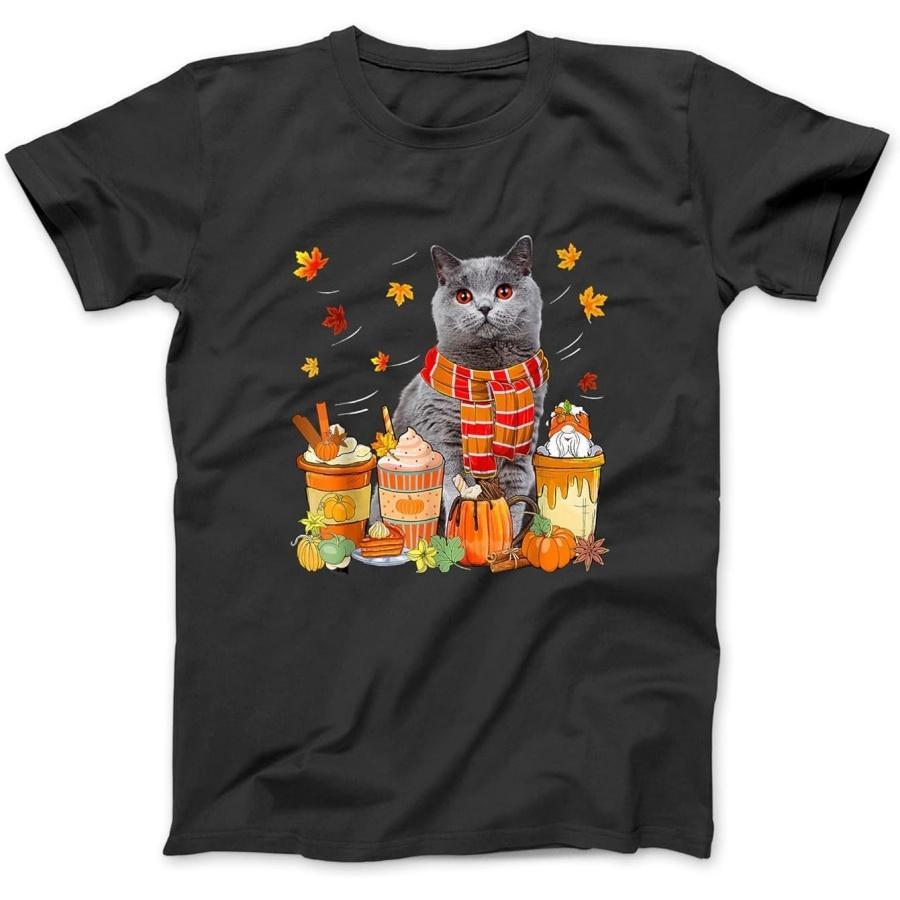 

Thanksgiving British Shorthair Cat Fall Coffee Spice Latte T-Shirt Sweatshirt Hoodie Tanktop for Men Women Kids XXXXXL різнокольоровий