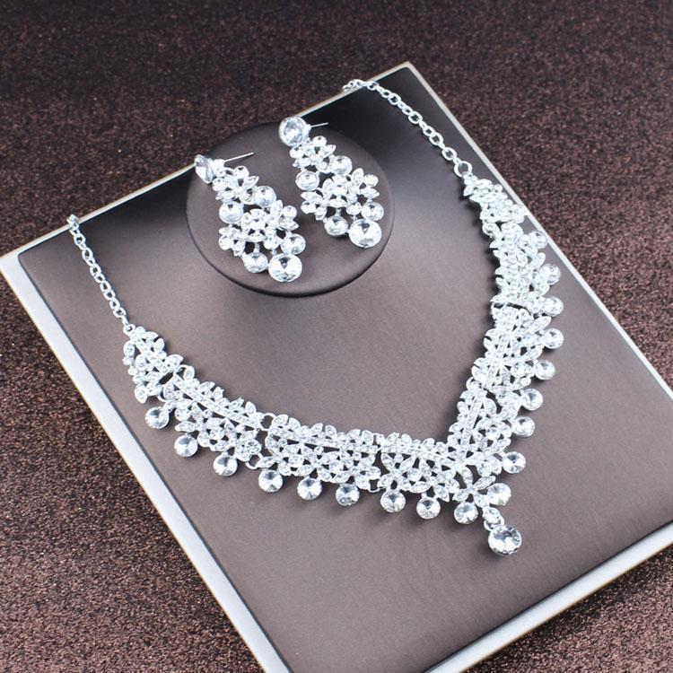 2022 Bridal Rhinestone Necklace & Earrings Set - Korean Wedding Hair & Dress Accessories