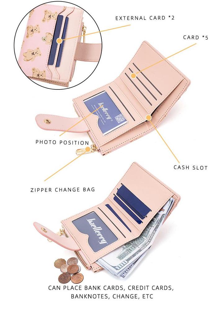 Women's Cross-Border Multi-Card Wallet - Short Buckle Print Coin Purse and Card Holder.