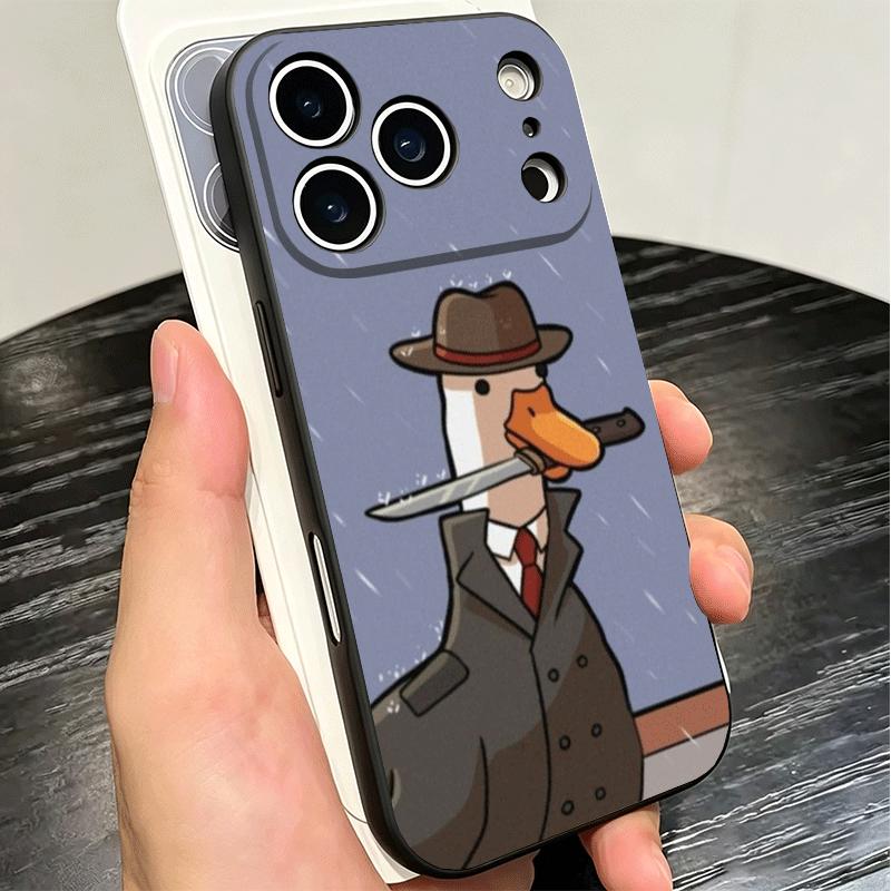 Funny Cartoon Goose Game Soft Phone Case for iPhone 16 16E 17 Air 15 Pro Max 14 Plus 13 Mini 11 12 7 Black Cover Back Shell