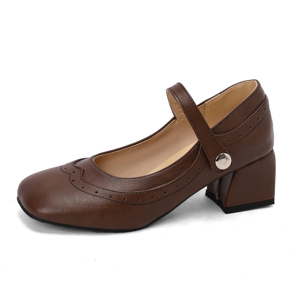 Fashion High-heeled Shoes Women Pumps Ankle Strap Buckle Thick Heels Ladies High Heels Platform Mary Janes Women Pumps Footwear 34-48