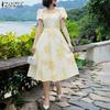 ZANZEA Women Casual Mesh Patchwork Round Neck Summer Short Sleeve Dress