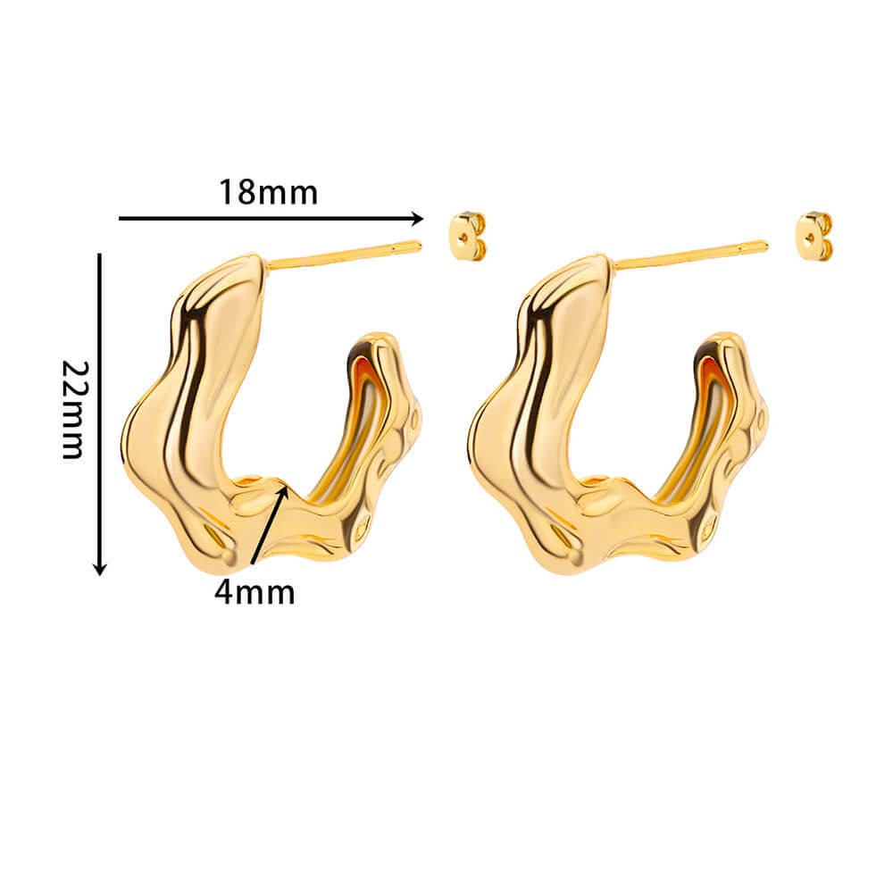 ZAKOL Irregular Wave C Shape Hoop Earrings Gold Color Stainless Steel Earring Birthday Anniversary Zircon Gift for Women