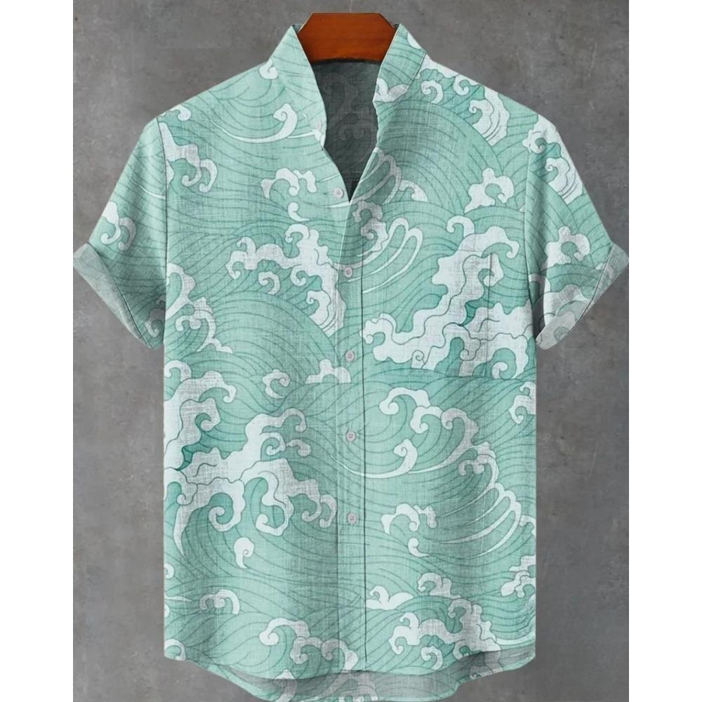Men s Striped Hawaiian Shirt Casual Short Sleeved Top Loose Clothing Fashionable Retro Summer Shirt S