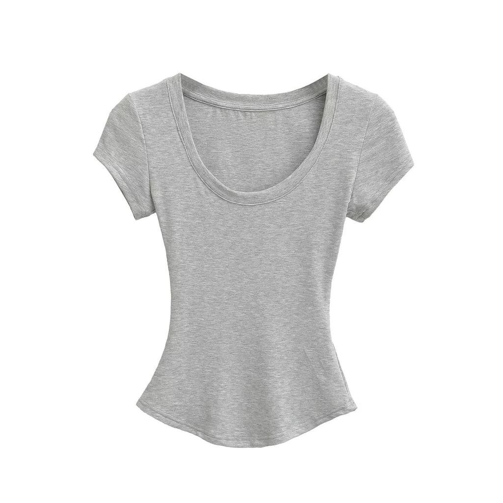 Summer Women's European & American Style Sexy U-Neck Slim Fit Short Sleeve T-Shirt