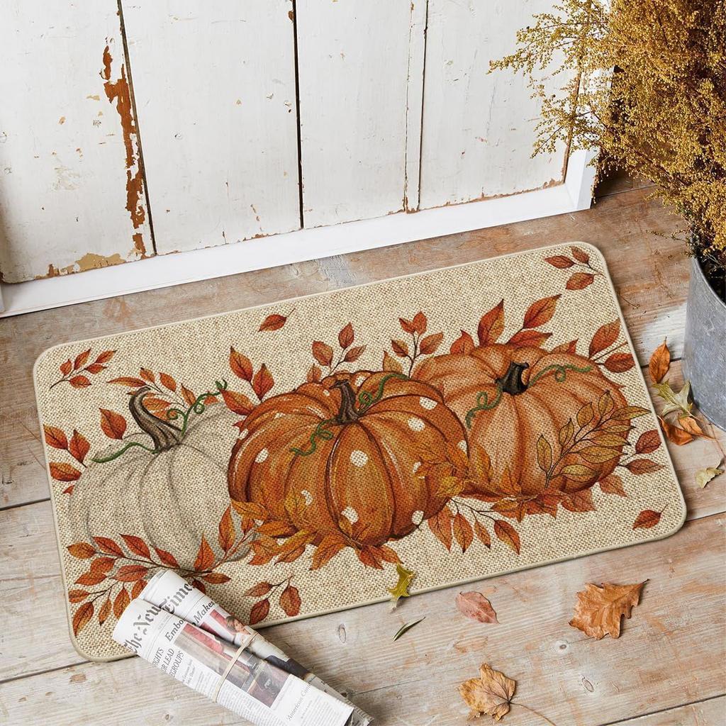 Autumn Pumpkin Crystal Velvet Doormat Non-slip Waterproof Dirt-resistant Easy to Clean Indoor Decoration