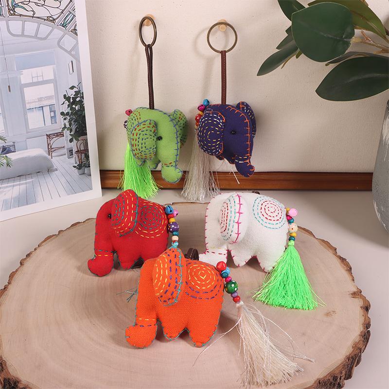 Ethnic Style Fabric Thai Embroidery Elephant Penddnt Keychain Cartoon Bag Hanging Gift