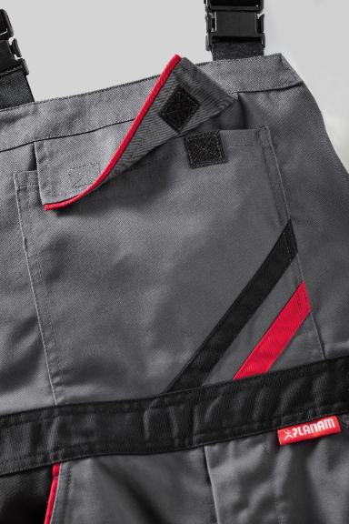 Highline Planam Work Dungarees with Drawstring, Slate-Black-Red 25