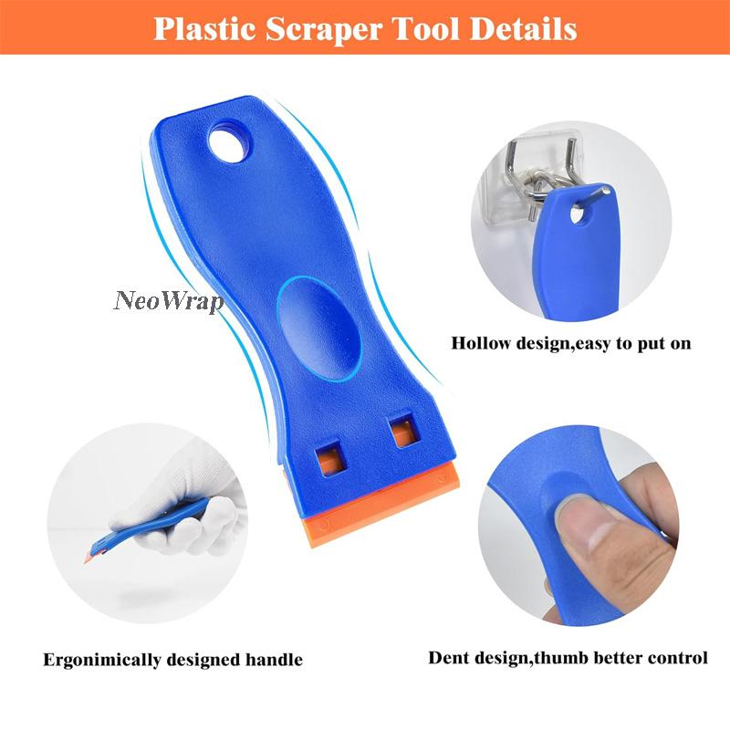 Plastic Razor Blade Scraper with 100 Pcs Plastic Blades Window Cleaning Scraper for Removal Glue Labels Sticker on Car Glass