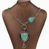 Women's Vintage Charm Heart Bib Collar Statement Pendant Turquoise Necklace
