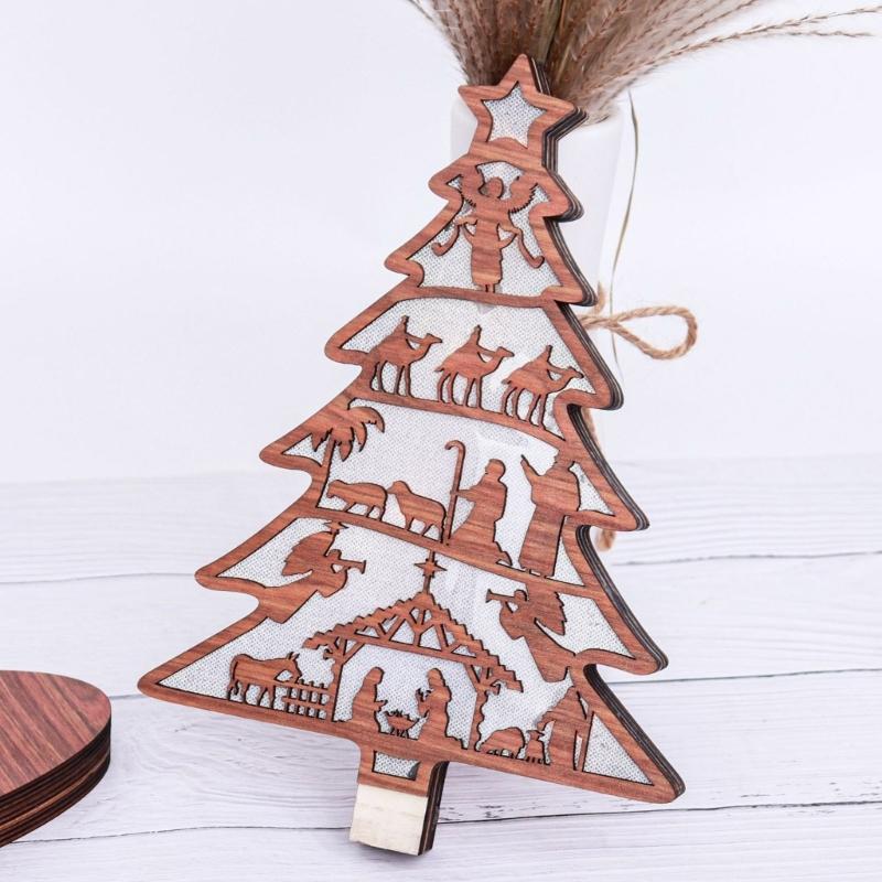 Festive Wood Christmas Tree Village Display with LED Lighting, Indoor Christmas Decoration, Battery Operated