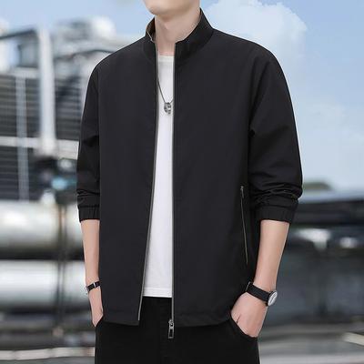 New Spring and Autumn Solid Color Men's Executive Jacket Stand Collar Middle-aged Business Daddy's Thin Casual Jacket