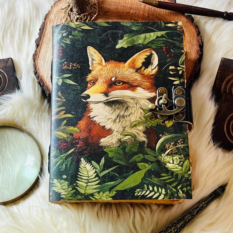 Fox Leather Journal: Large Vintage Grimoire, Blank Book of Shadows