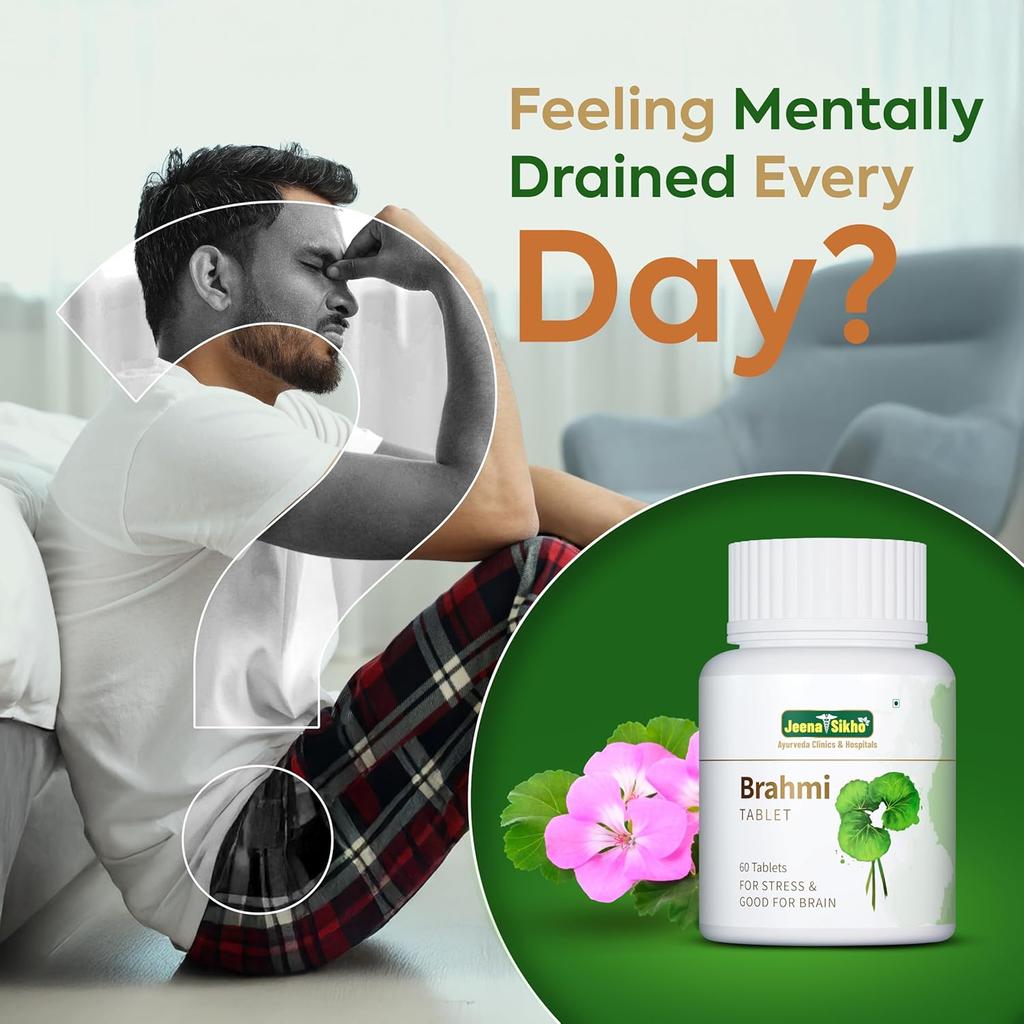 Jeena Sikho Brahmi Tablets Natural Herbal Mind Wellness Focus Memory Support Supplement Pack of 2 x 60 Tablets