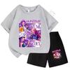 Sommer-T-Shirt-Set Kinder Oberteil Mädchen KPop Huntrx Devil Hunter Mädchengruppe Bedruckt Kurzarm Shorts Zweiteiliges Set