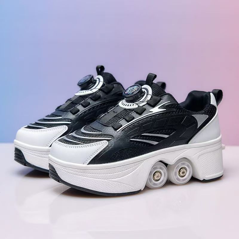 Boys/Girls Skate Roller Shoe Four-wheel Dual-use Roller Skates Double Row Walking Shoes Roller Skates Boys Skate Shoes Girl Skate Shoes