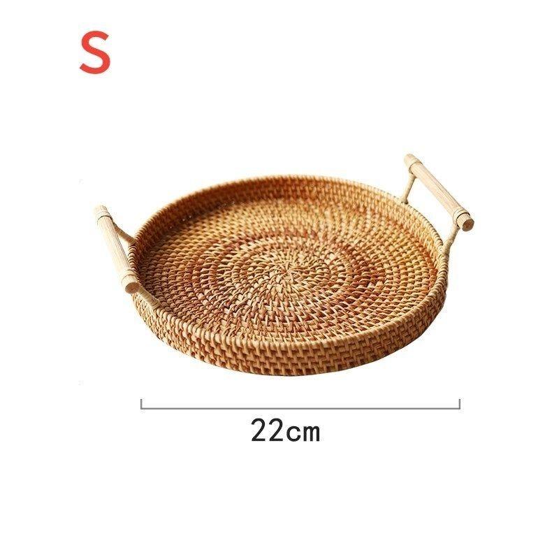 Rattan Storage Baskets with Handle Woven Organizer Storage Boxes Severing Tray Food Sharing Decoration Plate Kitchen Accessories