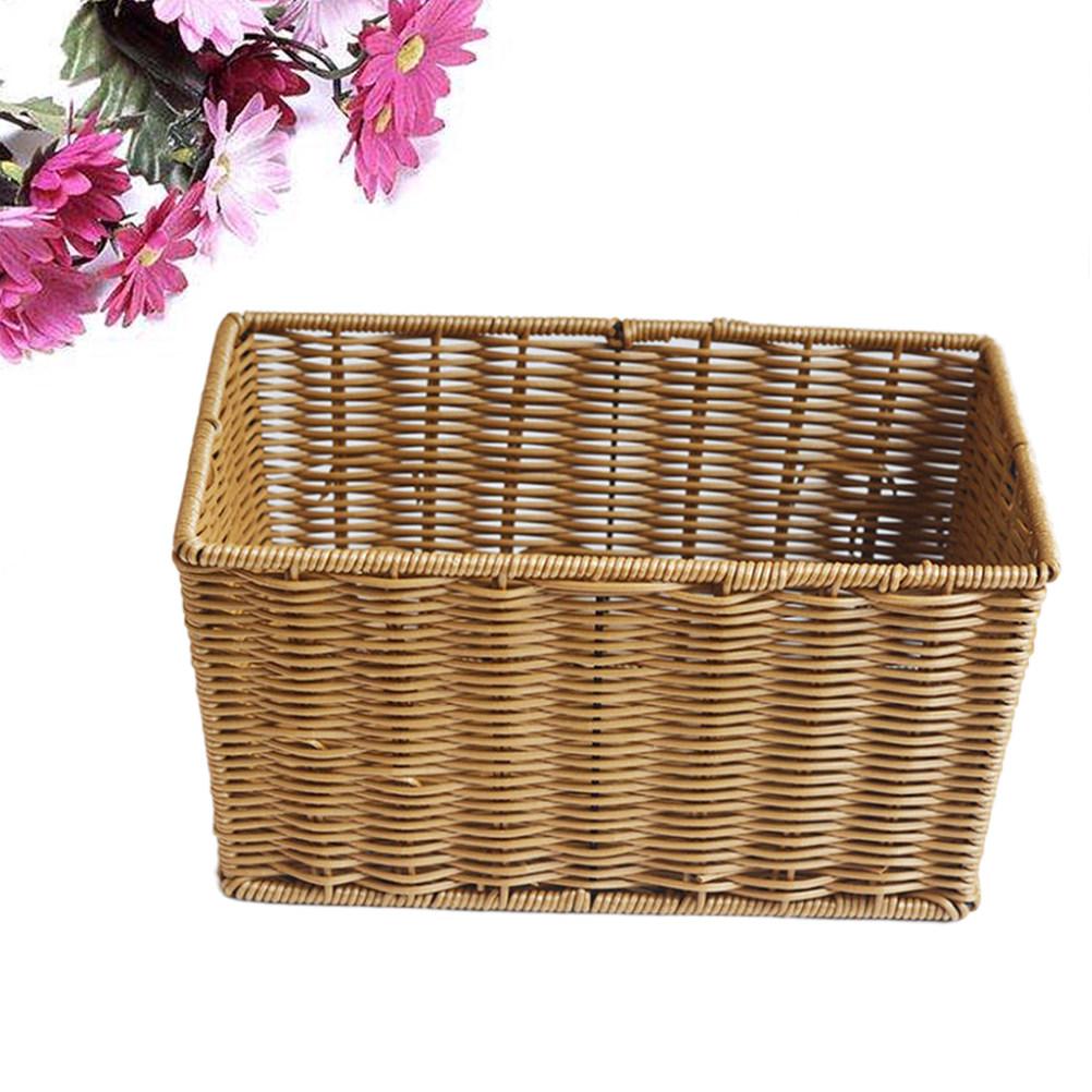 1Pcs Rattan Storage Basket Organizer Hollow Ventilated Design Kitchen Bathroom Storage Container Supermarket Collecting Basket