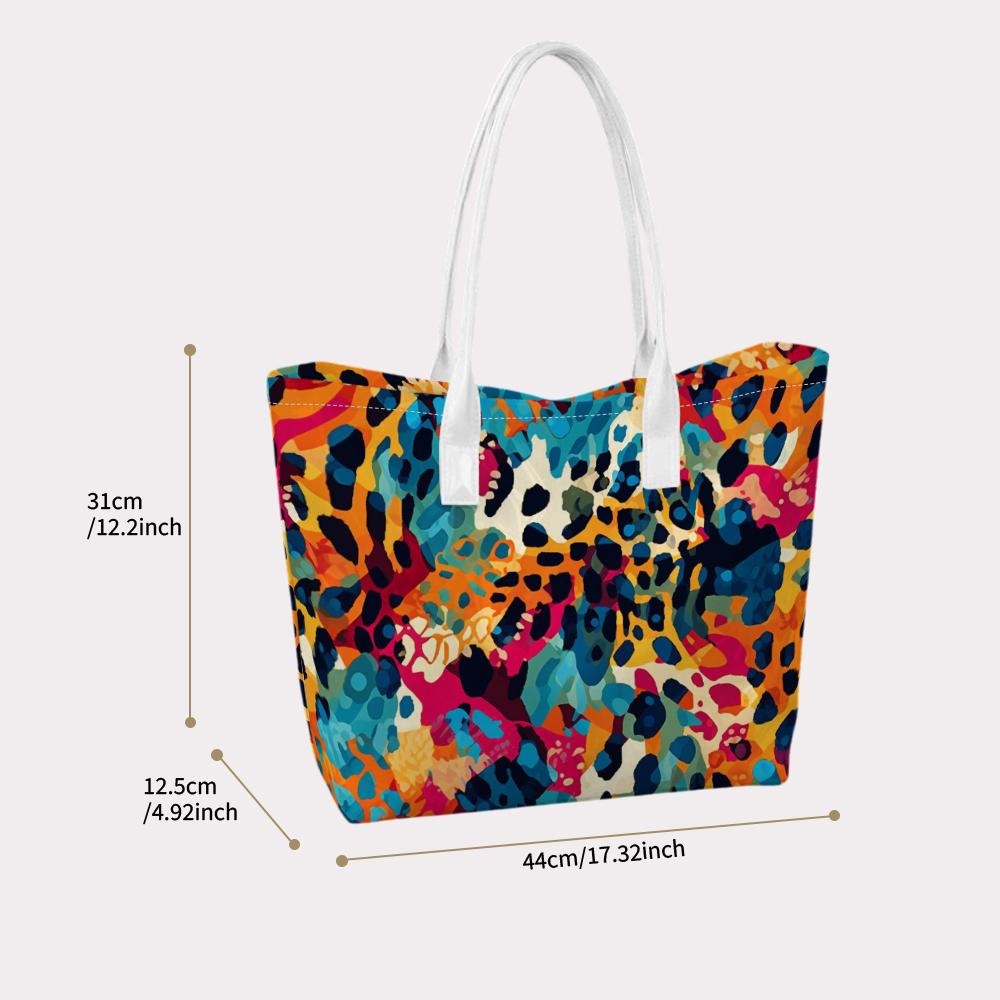 Colorful Leopard Print Tote Bag Casual Portable Daily Shoulder Bag Fashion Large Capacity Handbag