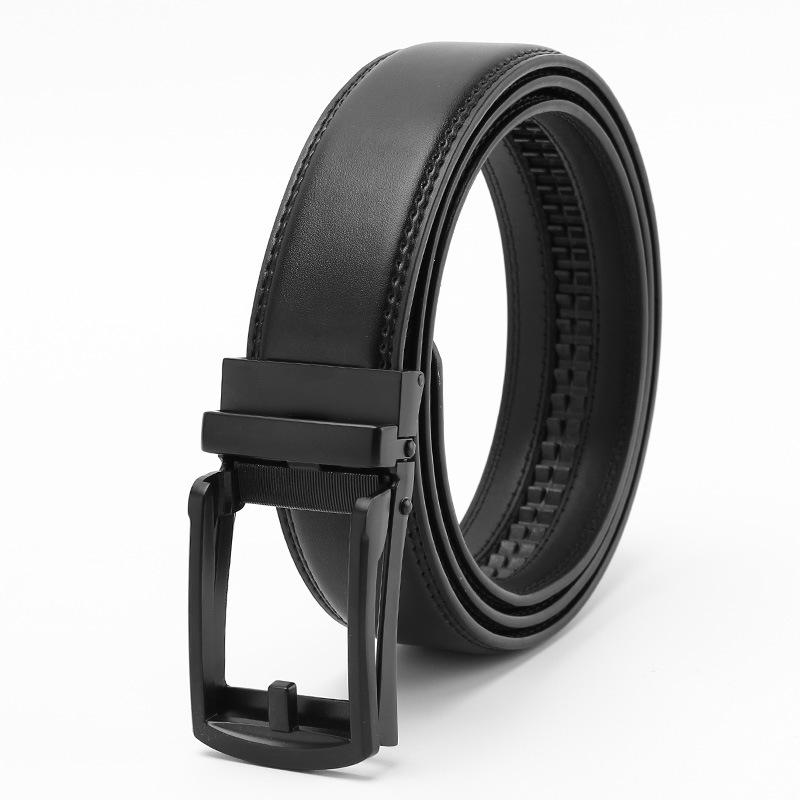 

Ремень с обратной пряжкой Автоматическая пряжка Двухслойный ремень из коровьей кожи Мужской повседневный ремень-клипса Поясной ремень 110-130cm
