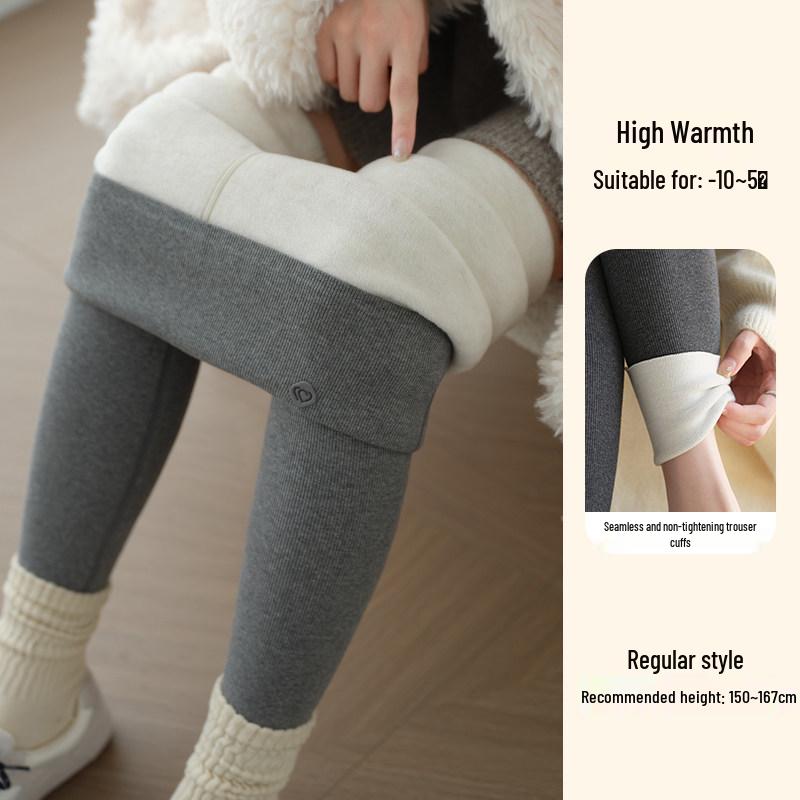 Women's High-Waist Wool Leggings: Warm, Seamless, Thickened, Plus Velvet, Slimming Cotton Pants for Autumn and Winter.