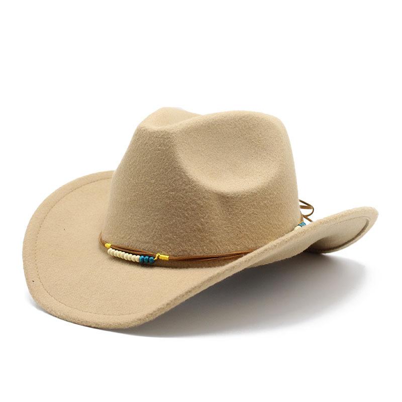 Tibetan Retro Ethnic Spring Woolen Western Cowboy Hat Rolled Brim Wide Edge Visor Top Hat