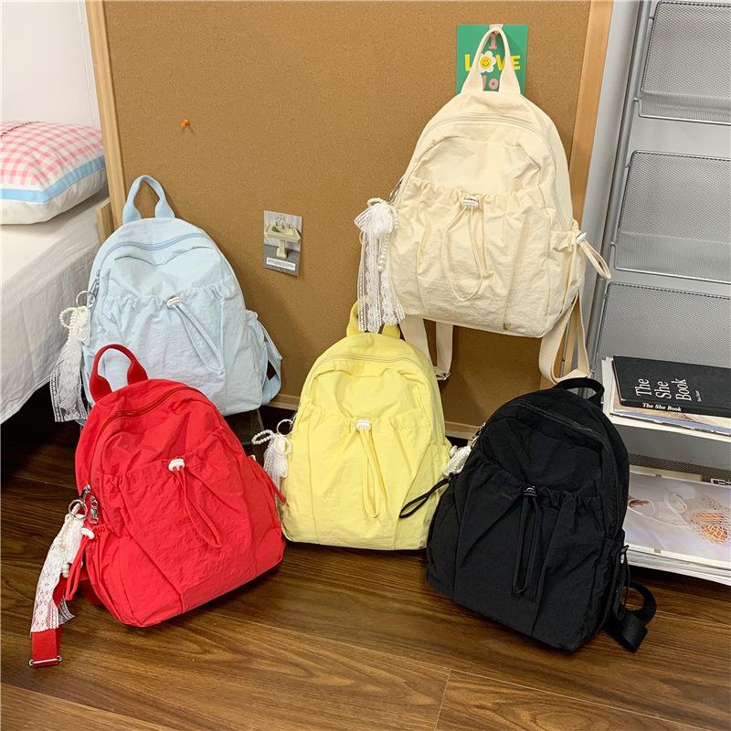 Schoolbag Solid Color Backpack Women's Travel Lightweight School Bag Women's College Students Japanese Simple Versatile Lightweight Mountaineering