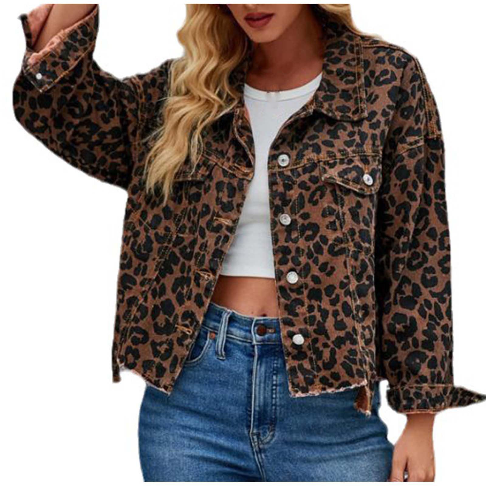 

2025 Autumn/Winter Leopard Print Denim Jacket - Fashionable, Casual Women s Outerwear L