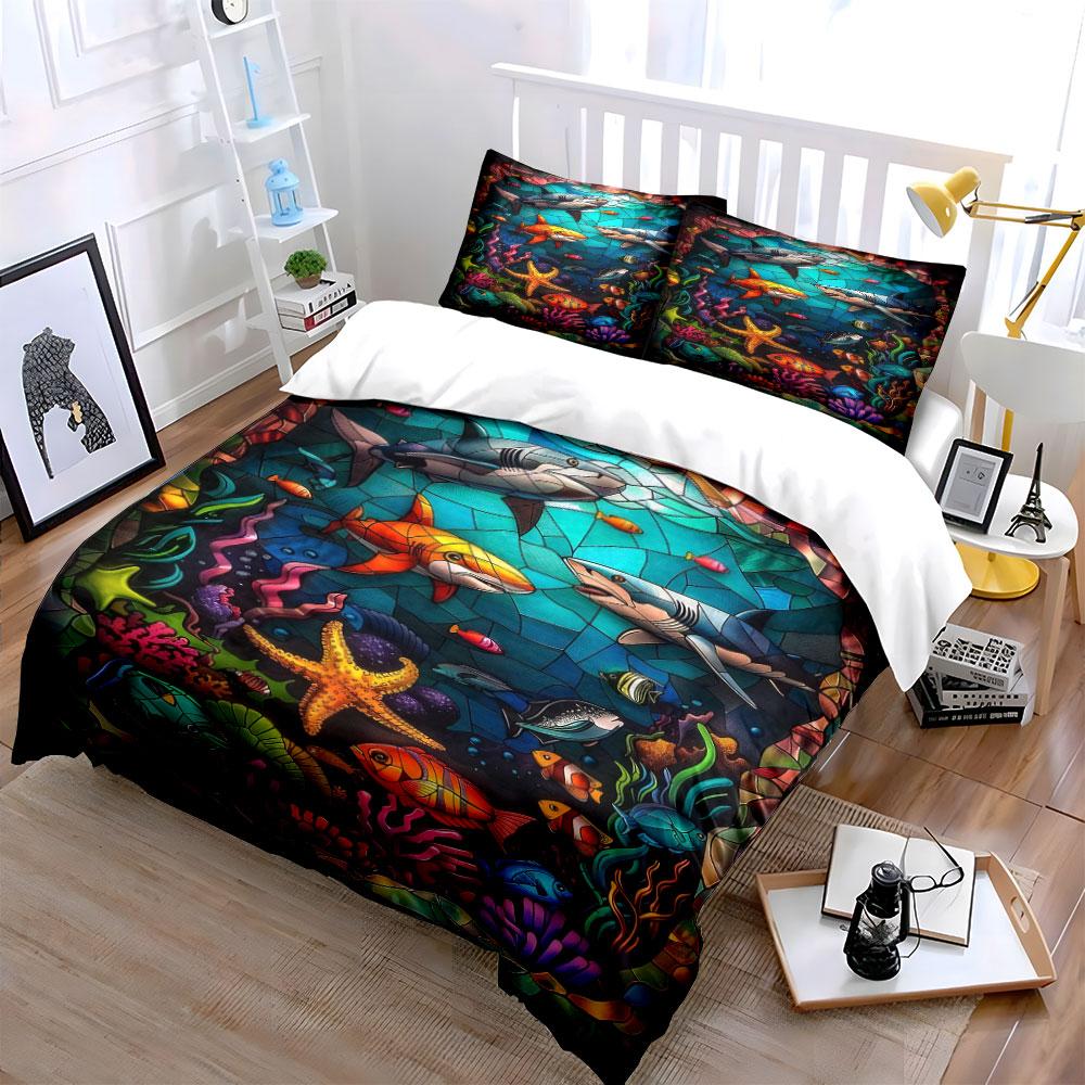 "Underwater World Three-Piece Set" Kid'S And Adults' Bedroom Decor, Exquisite Three-Piece Bedding Set Gift