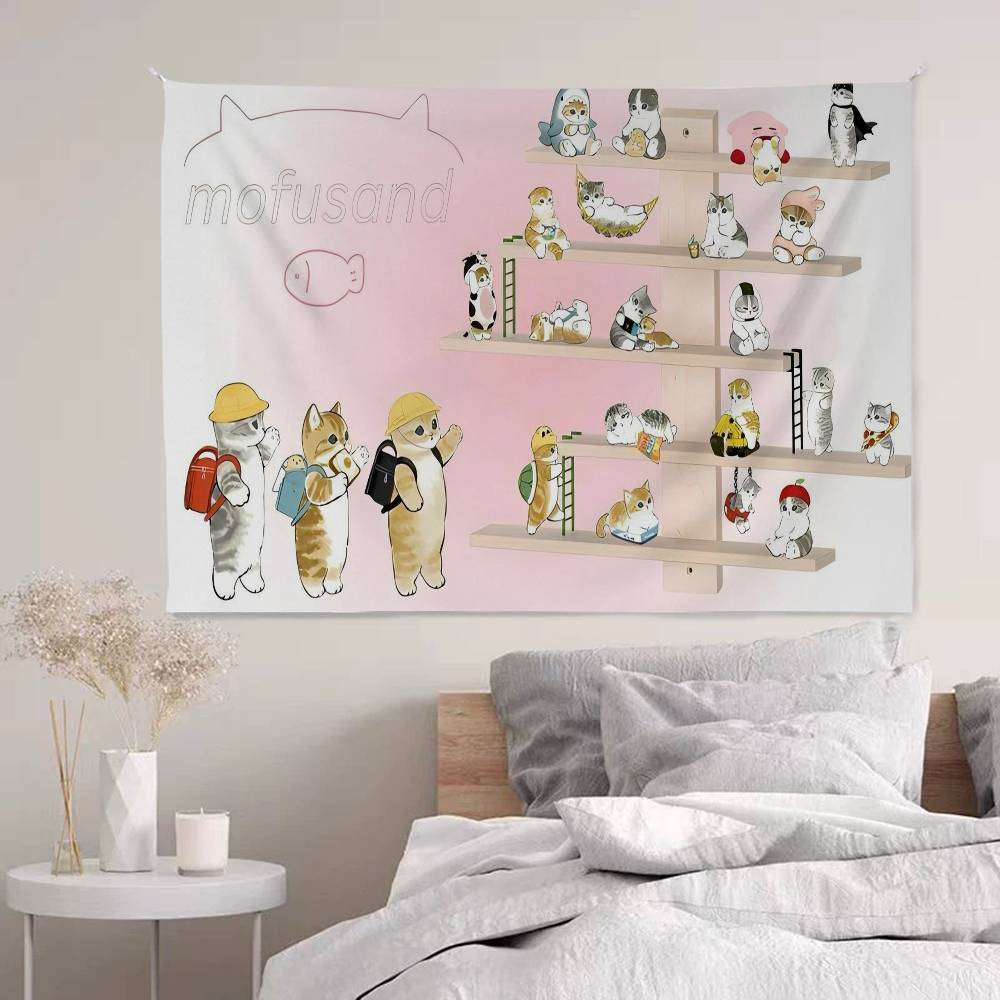 Cute MMofusands Cat Cartoon Tapestry Art Science Fiction Room Home Decor Wall Hanging Home Decor