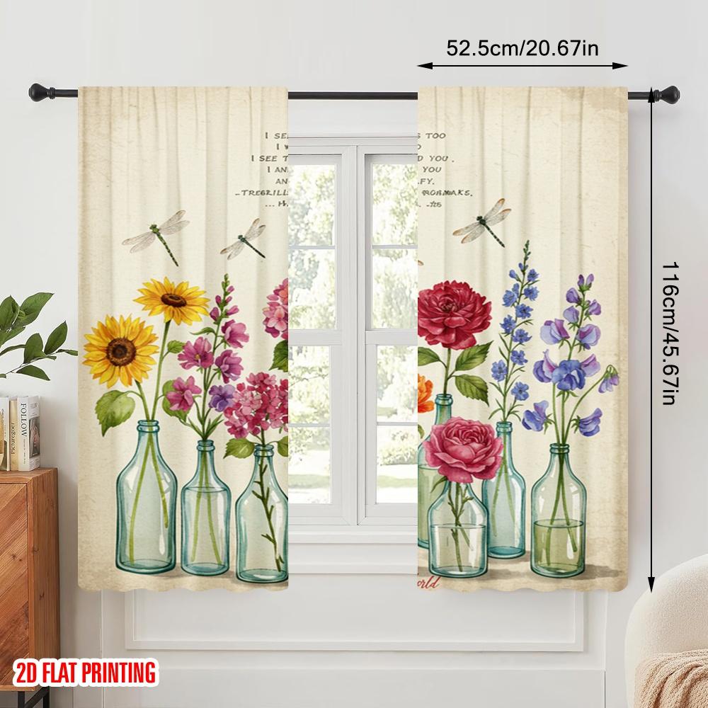 2 Stück 2D Flachdruck Szenenvorhänge Schöne Wunderbare Welt Blumen Stoff Ohne Strom Feiertagsdekorationen Verwendung für